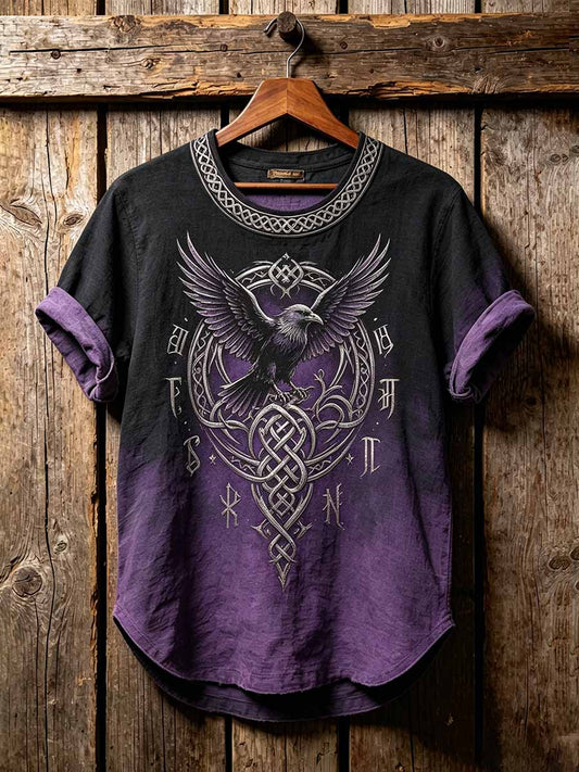 Herren-Retro-T-Shirt mit Wikinger-Keltischen Knoten und Rabenmuster