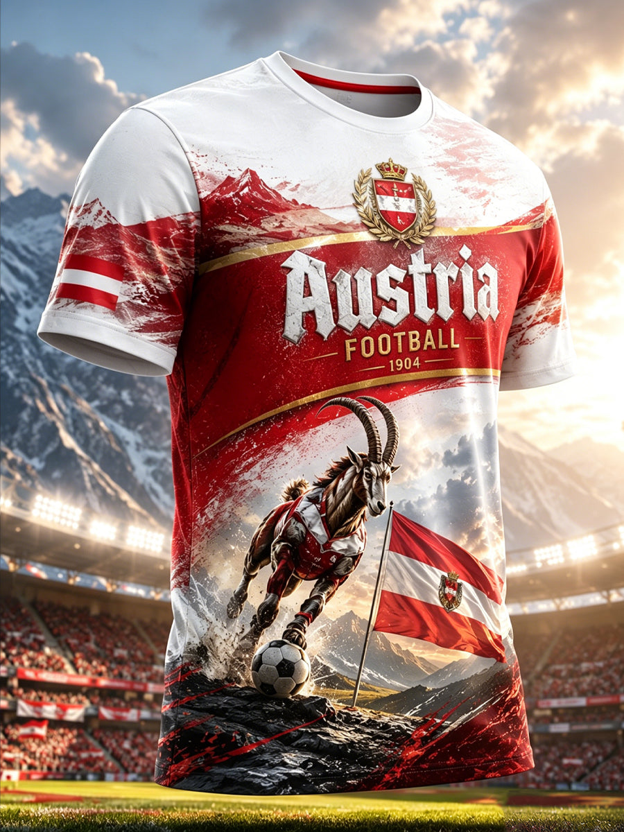 Herren-T-Shirt mit Kunstdruck zum Anfeuern bei österreichischen Fußballspielen