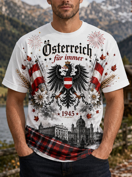 Herren-Art-Print-T-Shirt zur Erinnerung an den österreichischen Nationalfeiertag