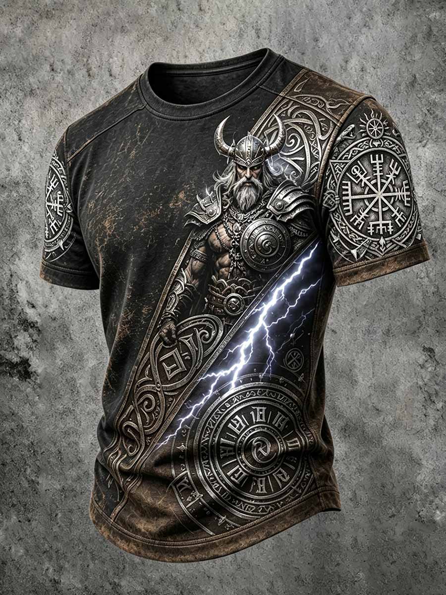 Herren-Retro-Viking-Berserker-Print-T-Shirt