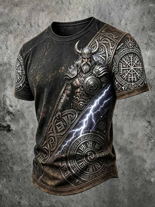 Herren-Retro-Viking-Berserker-Print-T-Shirt