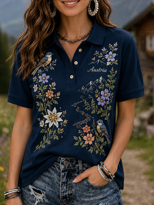 Damen-Polo mit Kunstdruck des österreichischen Natur- und Kulturelements