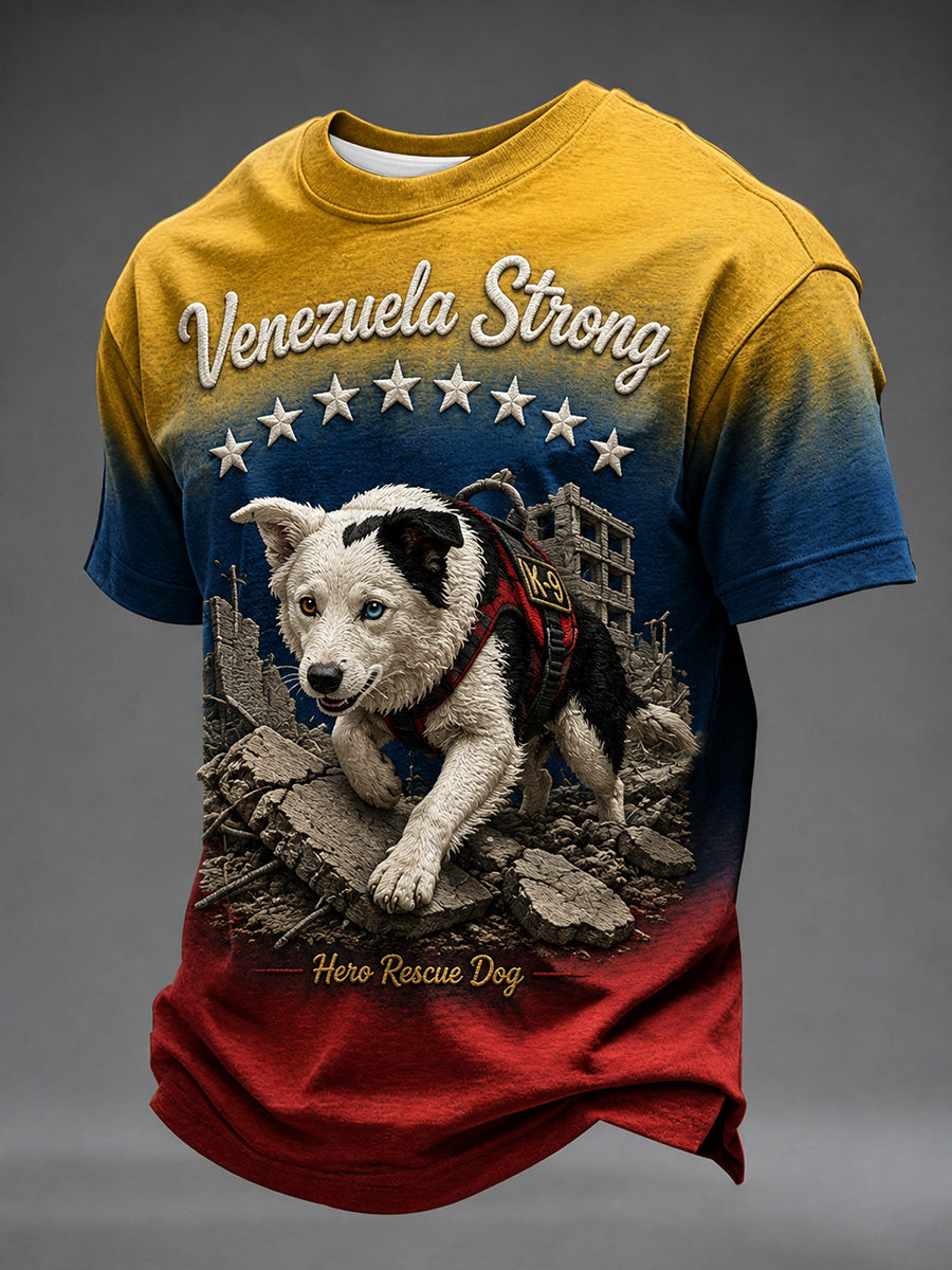 Herren-T-Shirt mit venezolanischem Heldenhund, Tsunami-Motiv und patriotischer Botschaft für Hundeliebhaber