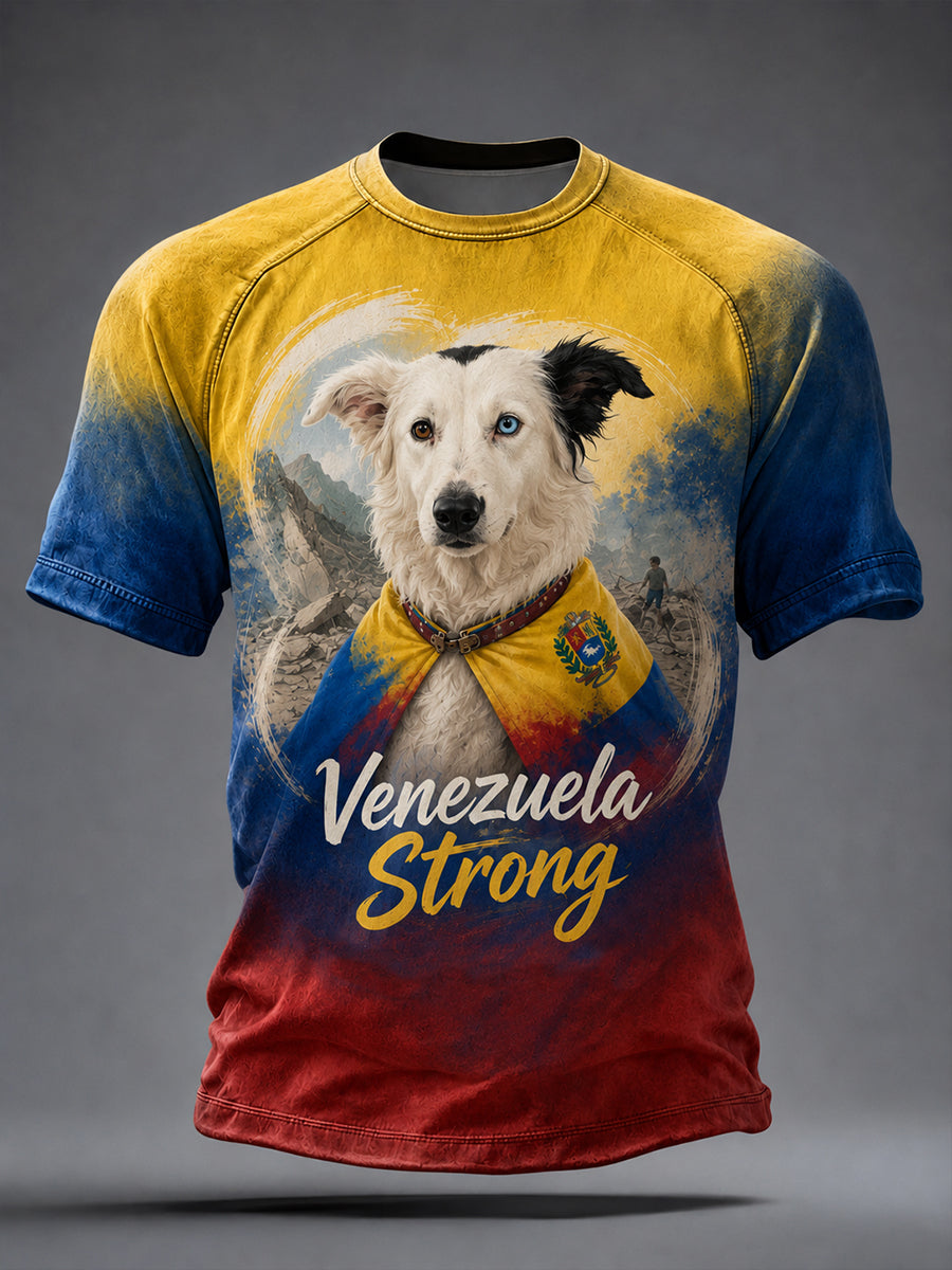Herren-T-Shirt mit venezolanischem Heldenhund, Tsunami-Motiv und patriotischer Botschaft für Hundeliebhaber
