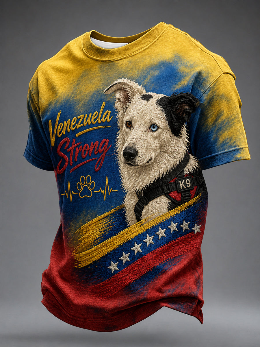 Herren-T-Shirt mit venezolanischem Heldenhund, Tsunami-Motiv und patriotischer Botschaft für Hundeliebhaber