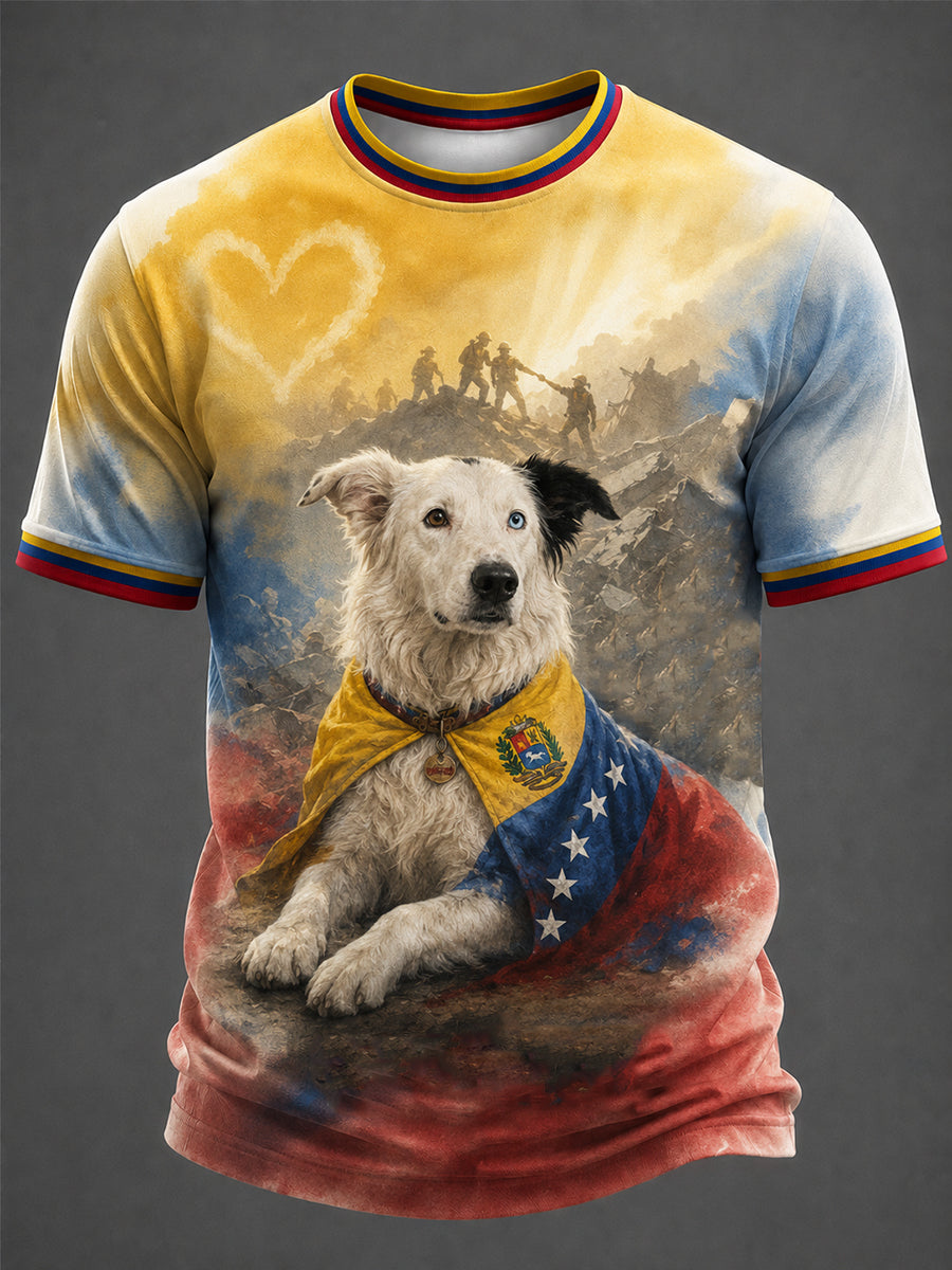 Herren-T-Shirt mit venezolanischem Heldenhund, Tsunami-Motiv und patriotischer Botschaft für Hundeliebhaber
