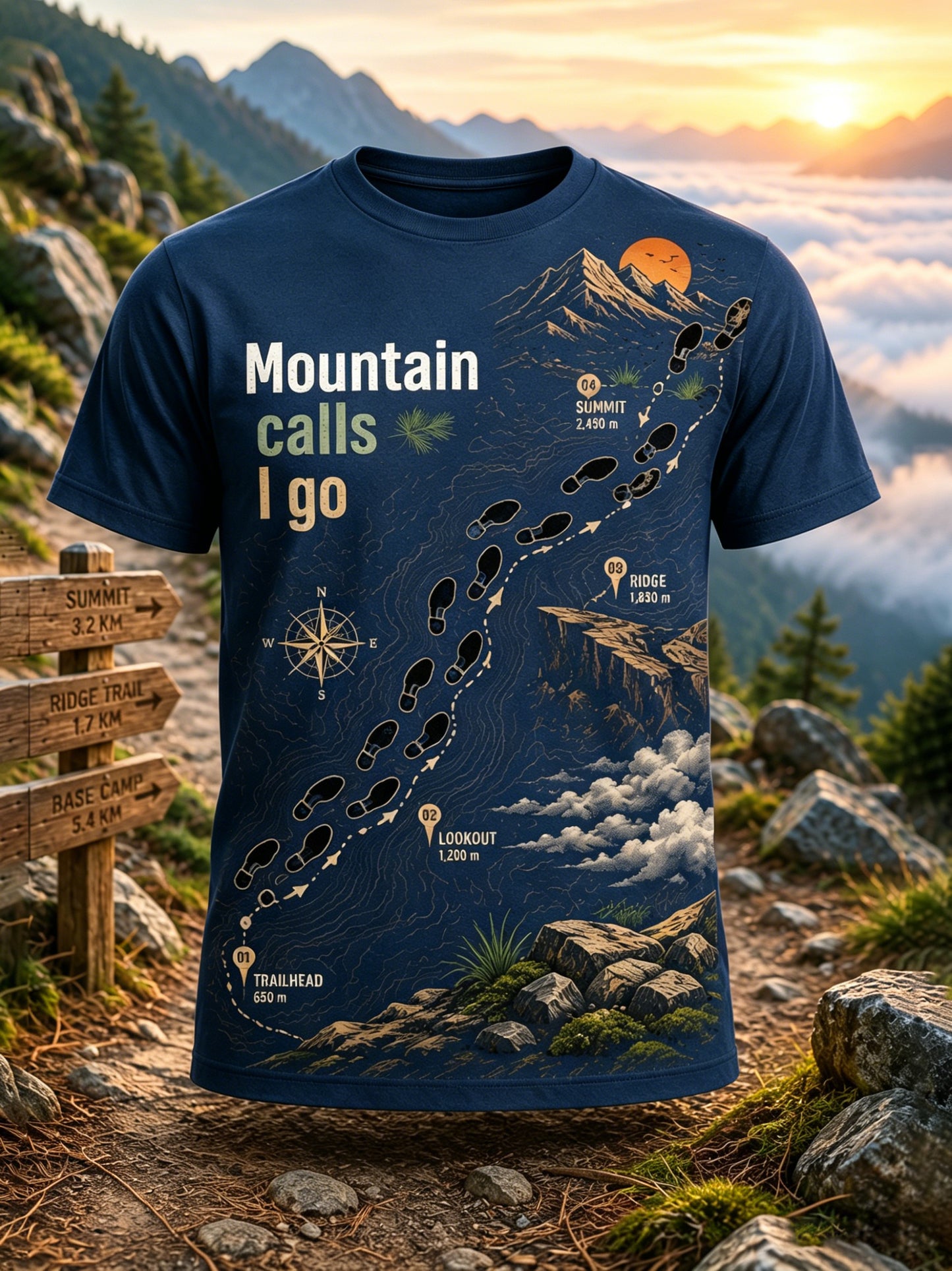 Herren-Art-Print-Casual-T-Shirt mit österreichischem Outdoor-Wandermotiv