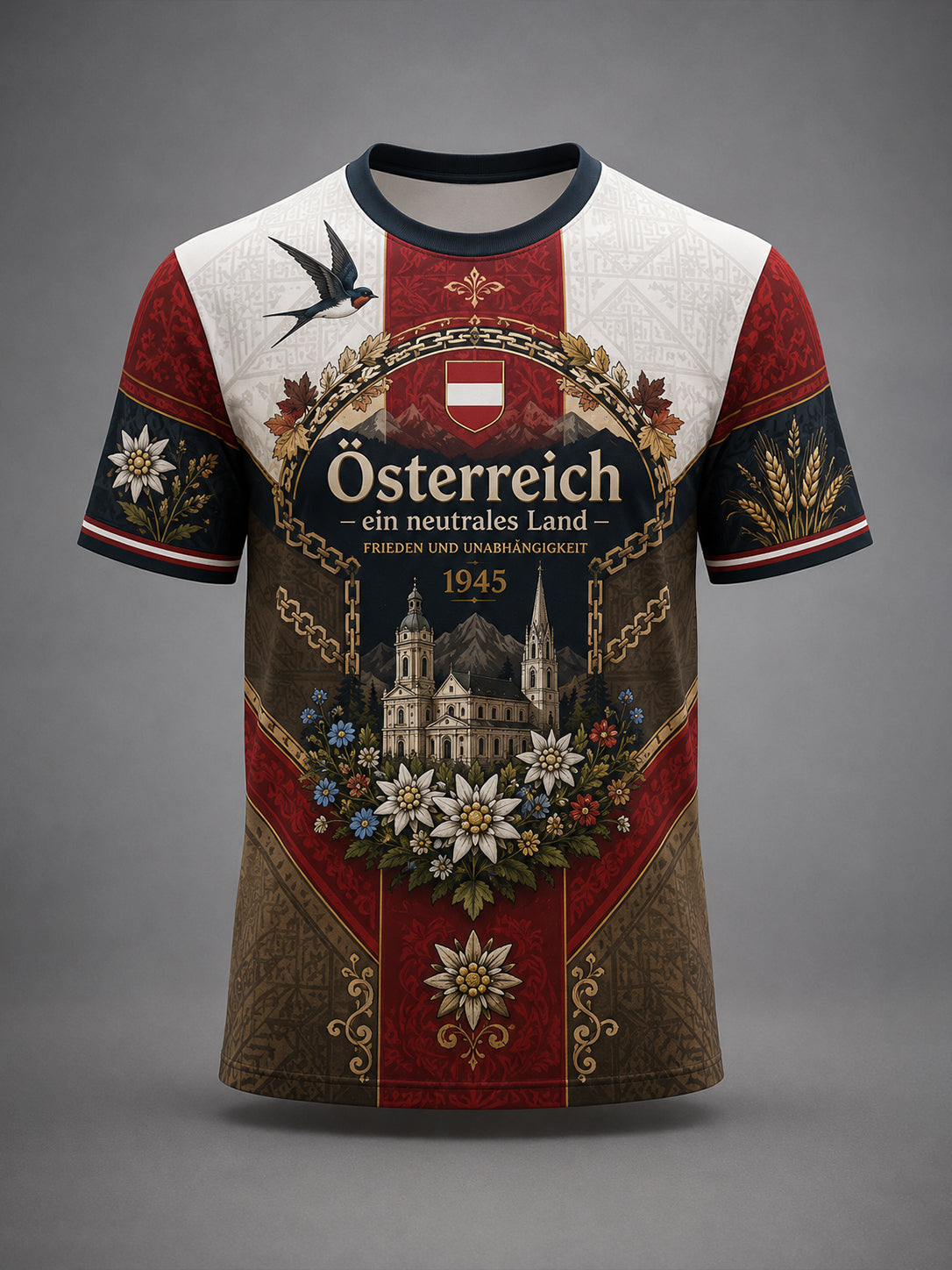 Herren-Art-Print-T-Shirt zur Erinnerung an den österreichischen Nationalfeiertag