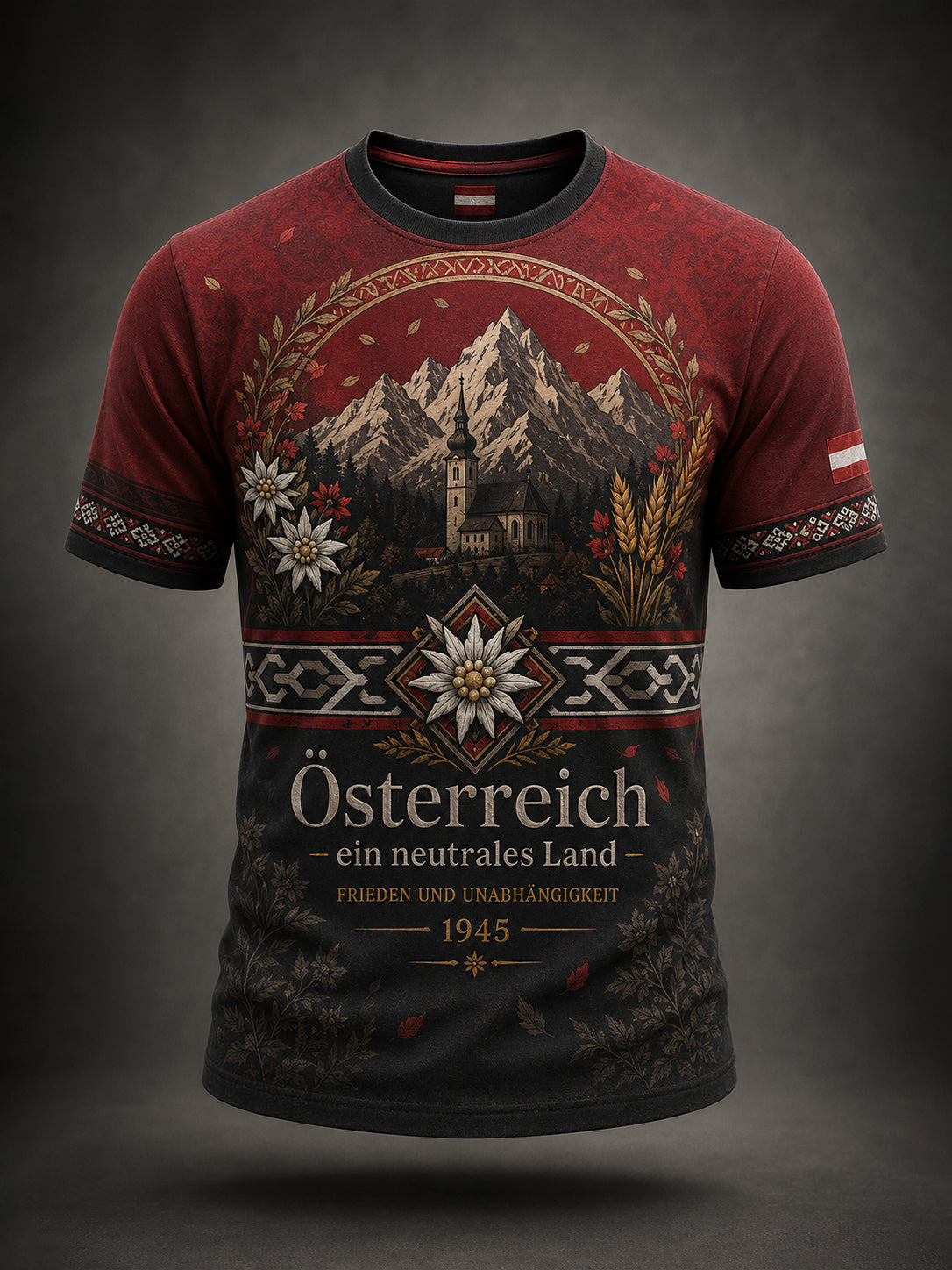 Herren-Art-Print-T-Shirt zur Erinnerung an den österreichischen Nationalfeiertag
