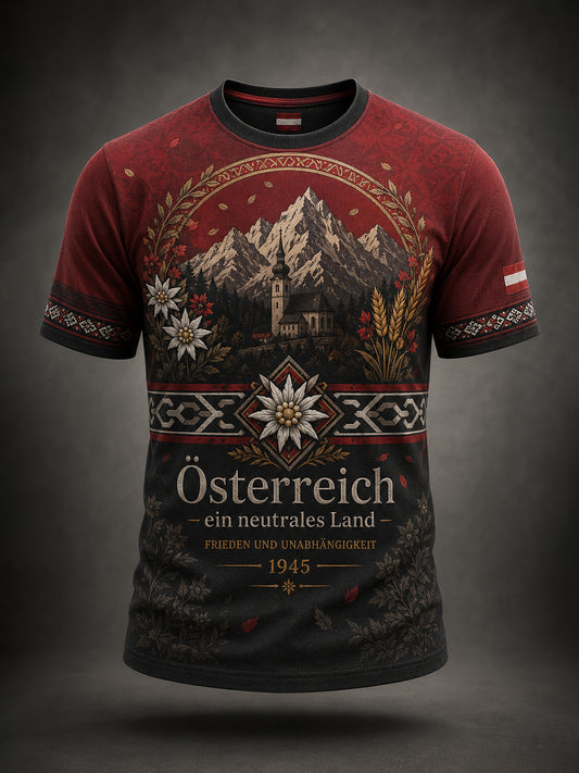 Herren-Art-Print-T-Shirt zur Erinnerung an den österreichischen Nationalfeiertag
