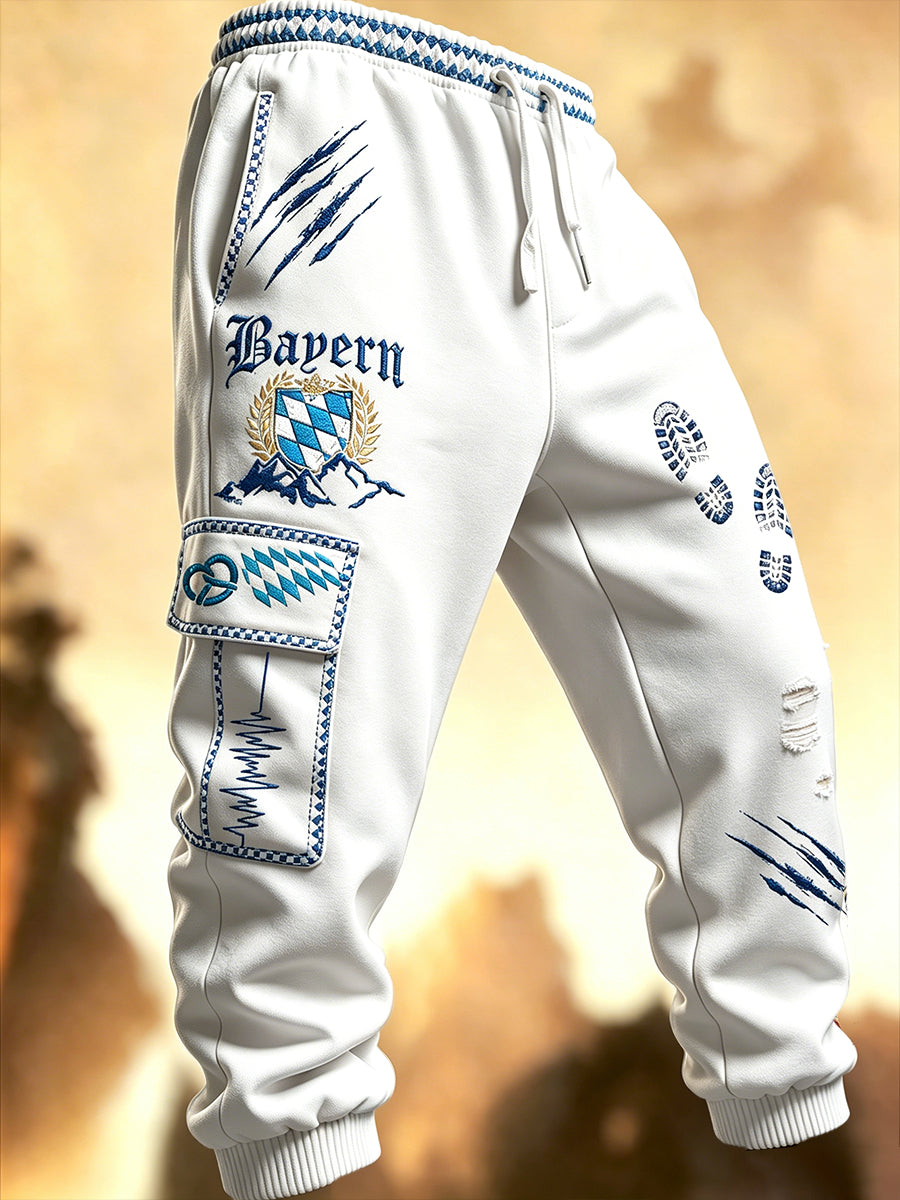 Herrenhose in Weiß, deutscher bayerischer Stil, mit Diamantmuster, lässig und sportlich