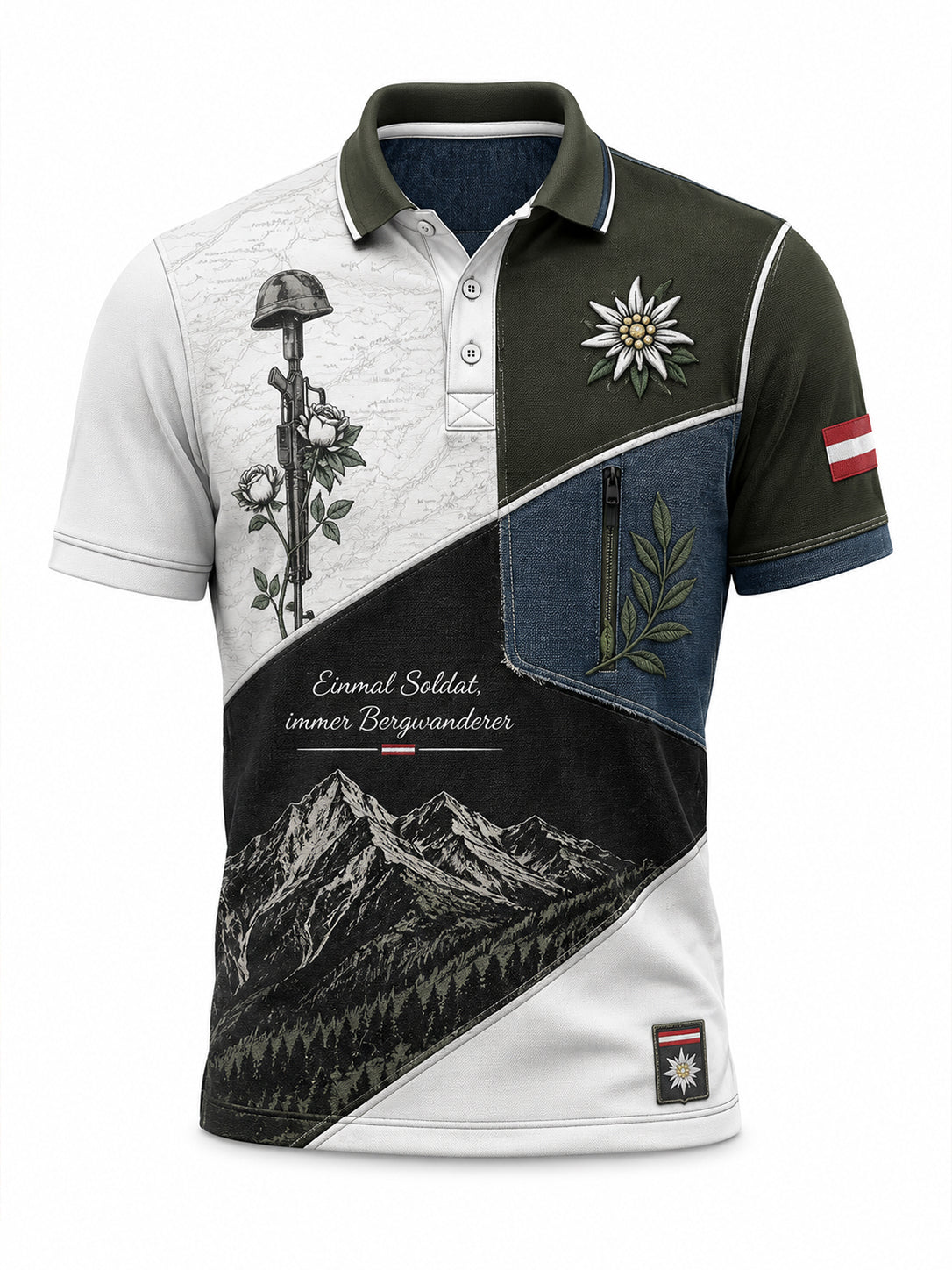 Herren-Casual-Polo mit österreichisch-veteranisch inspiriertem Kunstdruck