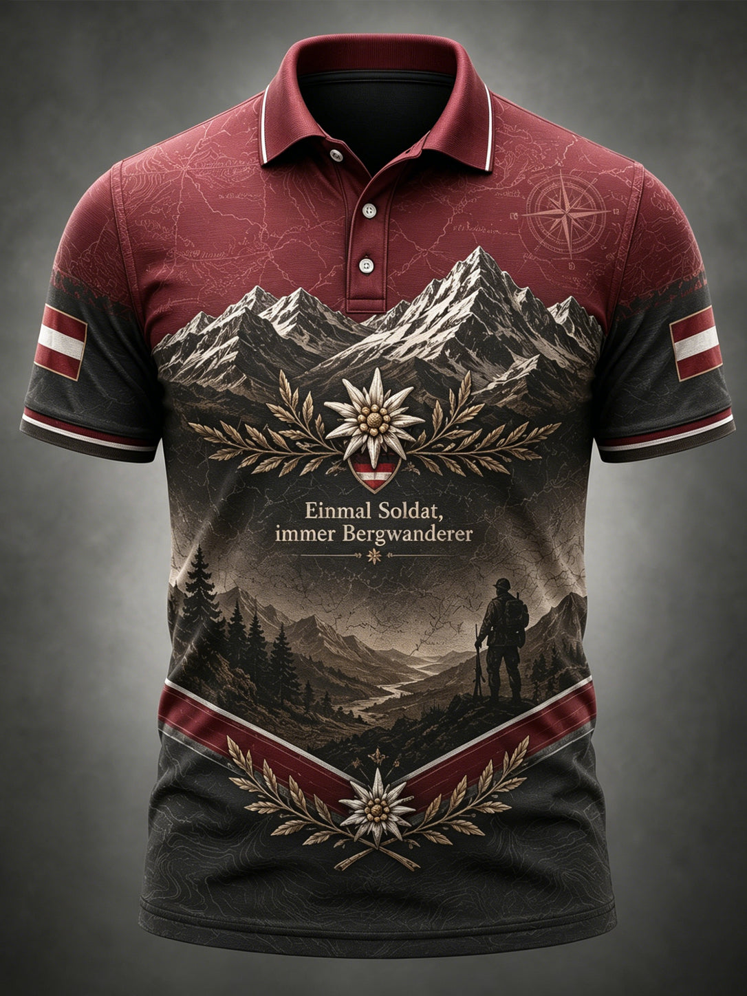 Herren-Casual-Polo mit österreichisch-veteranisch inspiriertem Kunstdruck