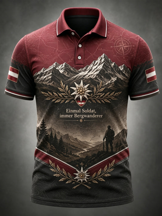 Herren-Casual-Polo mit österreichisch-veteranisch inspiriertem Kunstdruck
