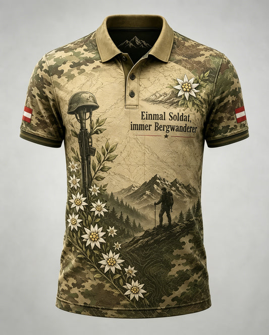 Herren-Casual-Polo mit österreichisch-veteranisch inspiriertem Kunstdruck