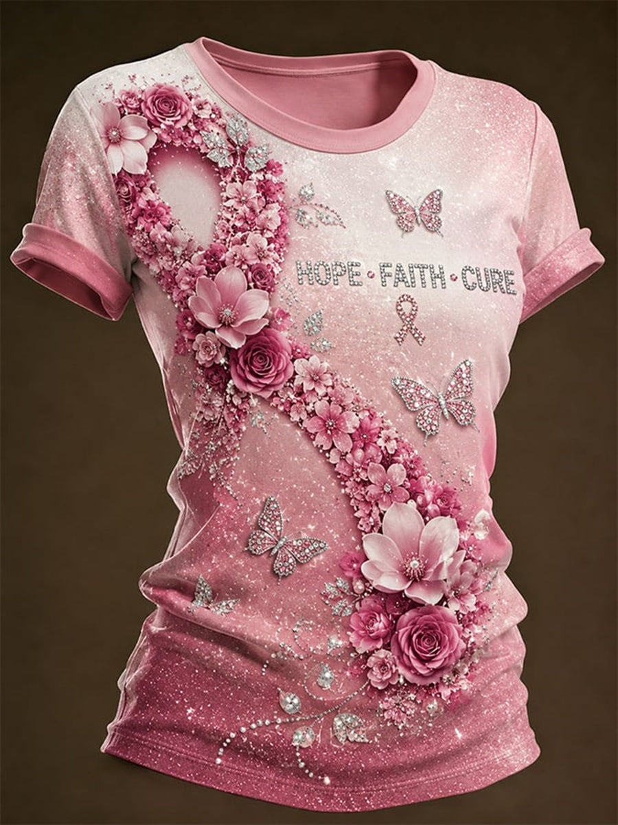 T-Shirt mit Aufdruck zur Brustkrebsbewusstseinsbildung bei Frauen