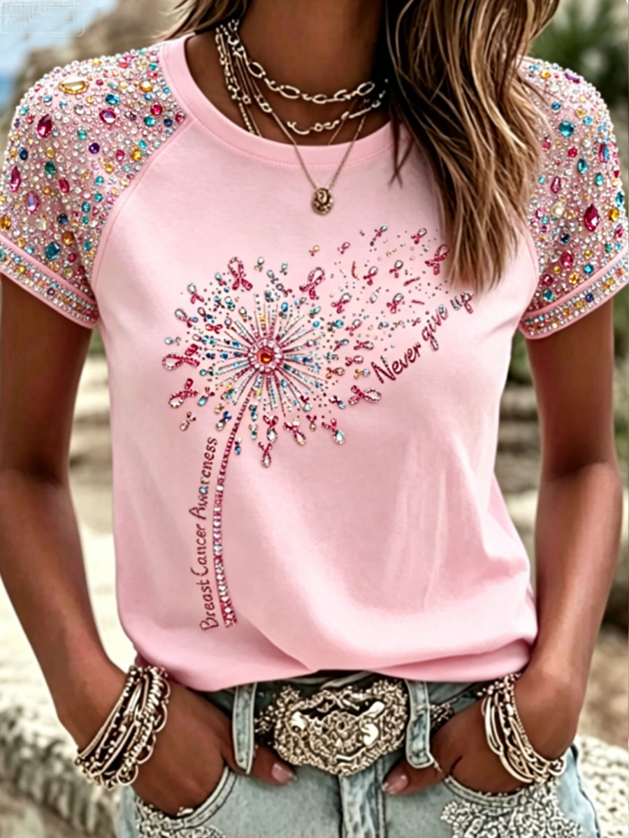 Damen Retro Rosa Rose Kunstdruck Casual T-Shirt