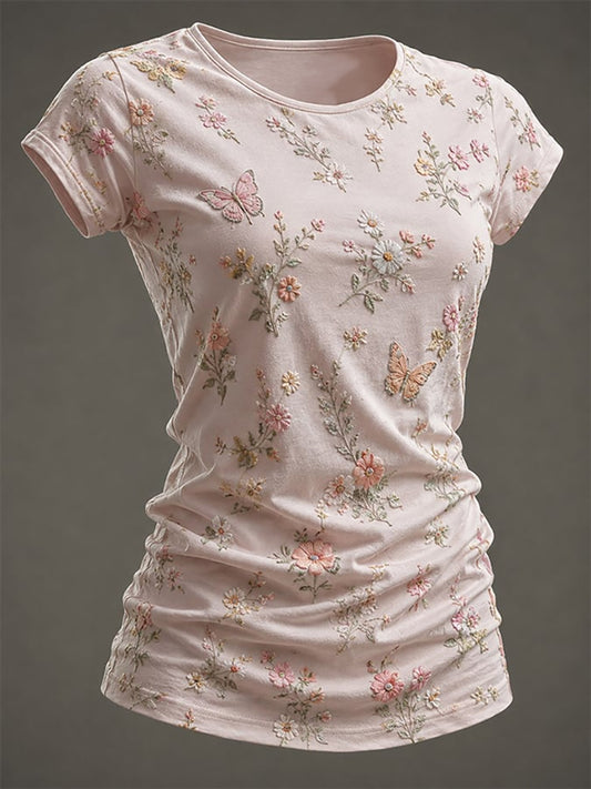 Damen-T-Shirt mit pinkem Blumenmuster