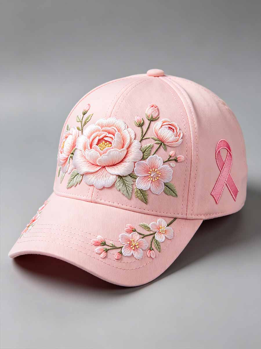 Damenhut im Retro-Stil mit Blumenmuster zur Brustkrebsaufklärung