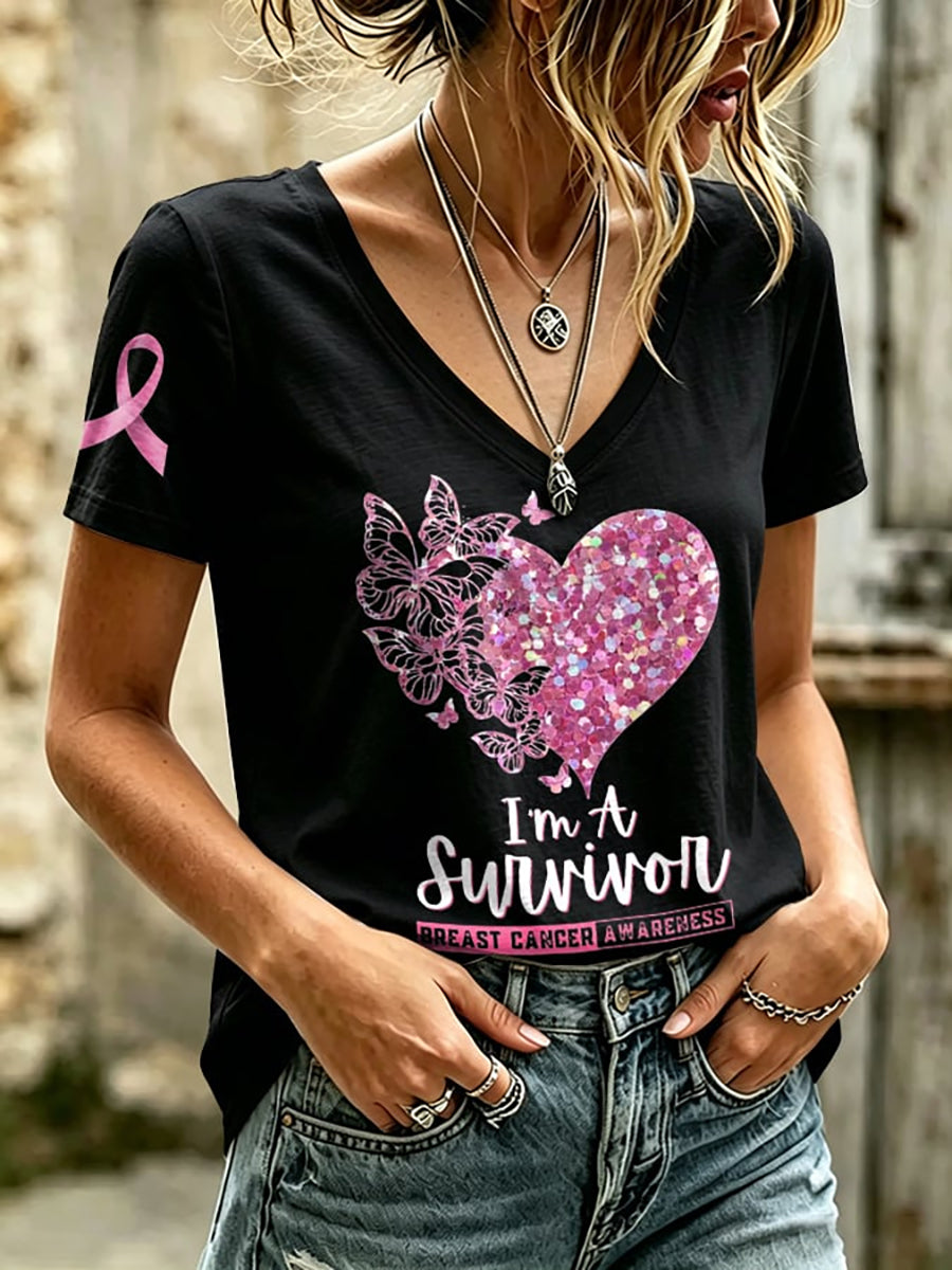 T-Shirt mit Aufdruck zur Brustkrebsbewusstseinsbildung bei Frauen