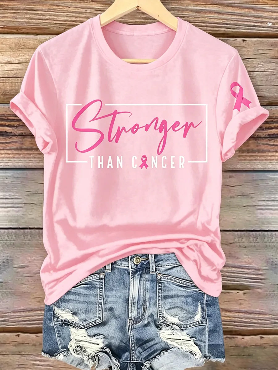 Frauen Brustkrebs Bewusstsein Rosa Band Druck Kurzarm T-Shirt
