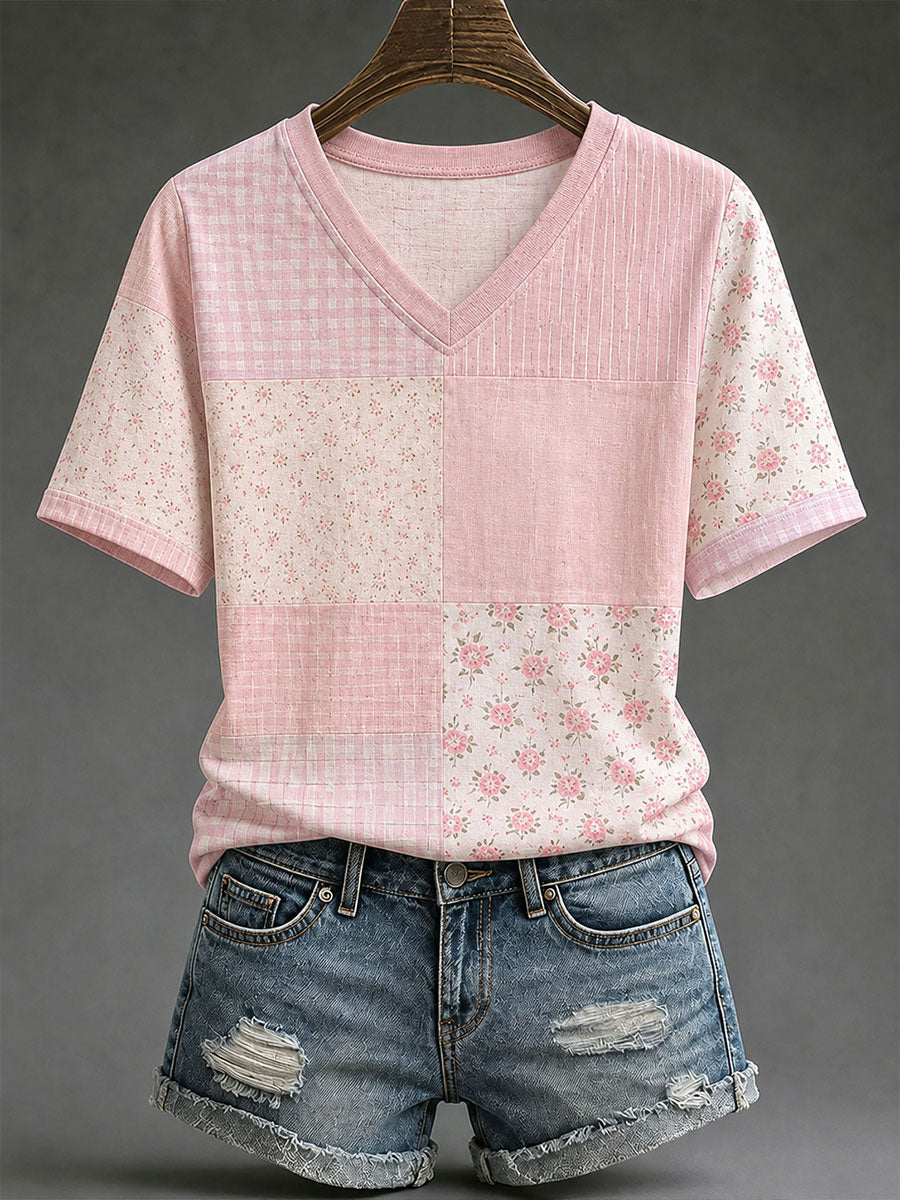 Frauen rosa Blumen druck lässig T-Shirt