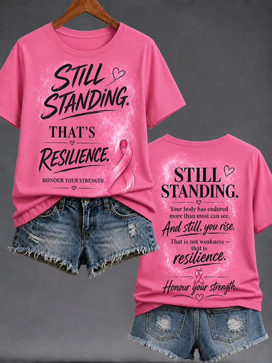 T-Shirt mit Kurzärmeln und Aufdruck zur Brustkrebsbewusstseinsbildung bei Frauen