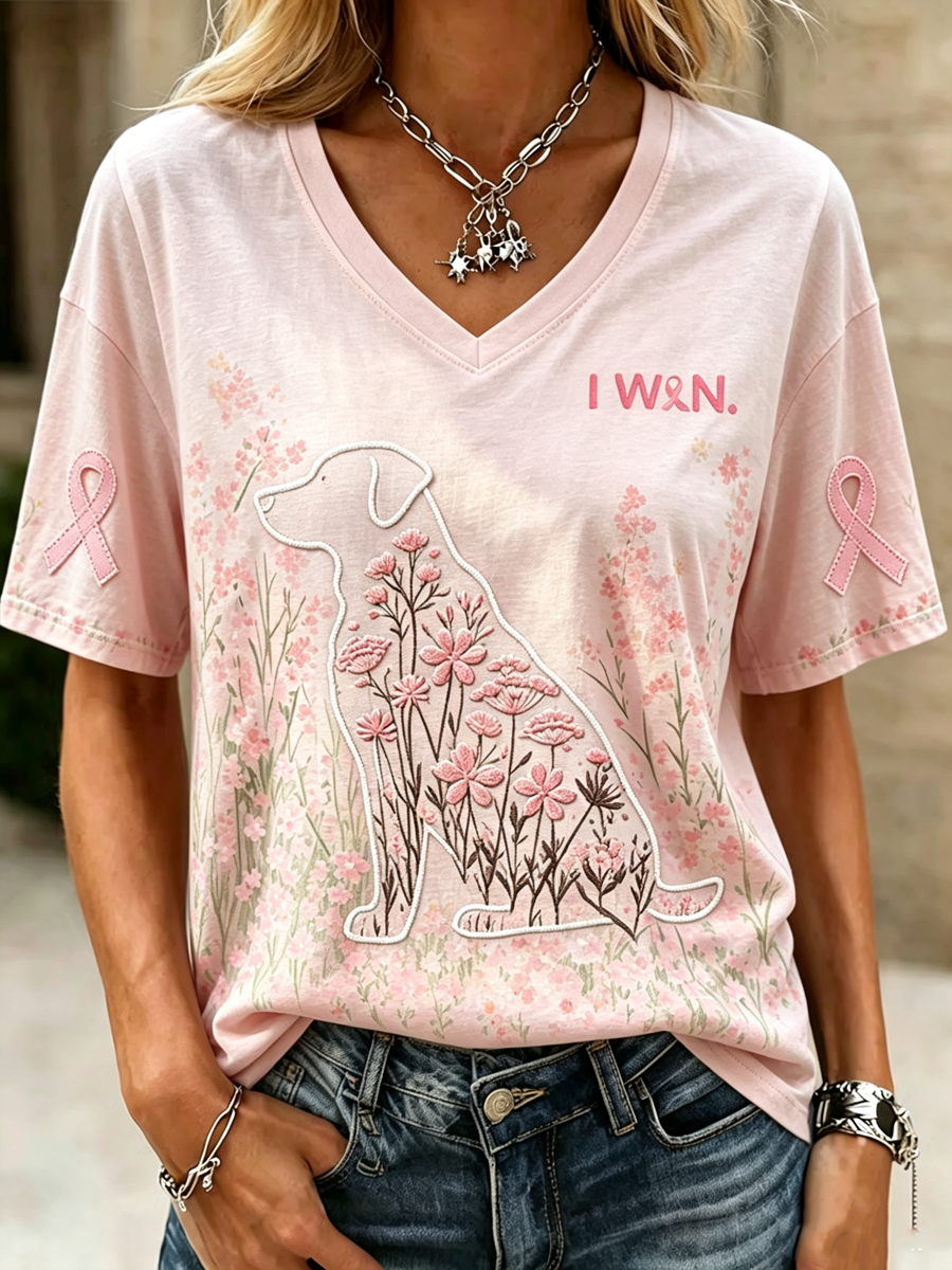 T-Shirt mit Kurzärmeln und Aufdruck zur Brustkrebsbewusstseinsbildung bei Frauen