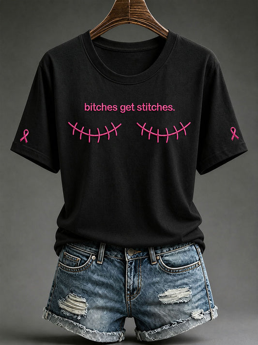 Frauen Hündinnen bekommen Stiche Kurzarm T-Shirt