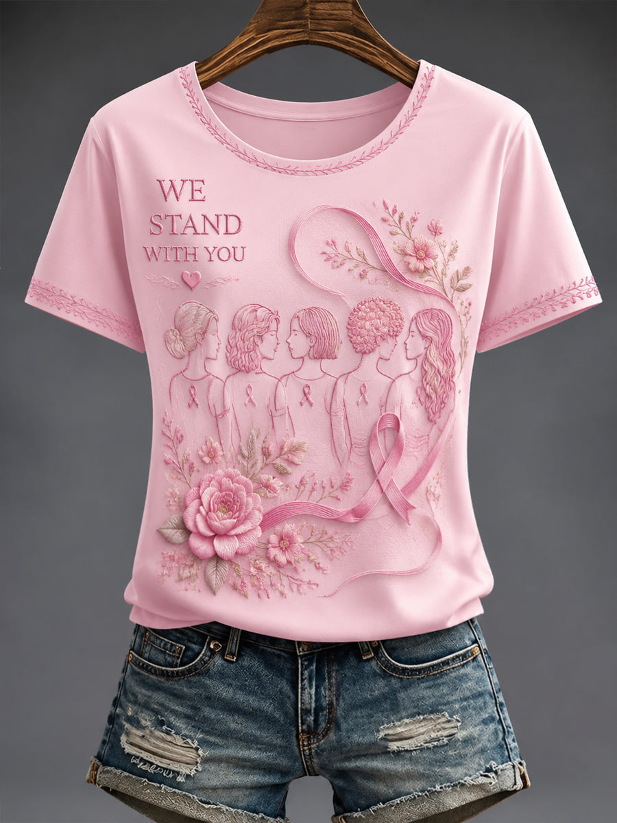 Frauen Brustkrebs Rosa Blumen Bedrucktes T-Shirt