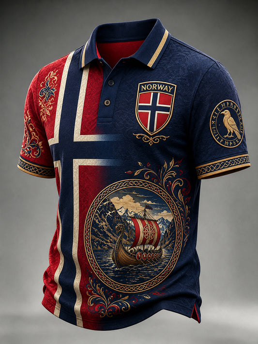 Vintage-Stil norwegischer Wikinger skandinavische nordische Kunstdruck lässiges Poloshirt