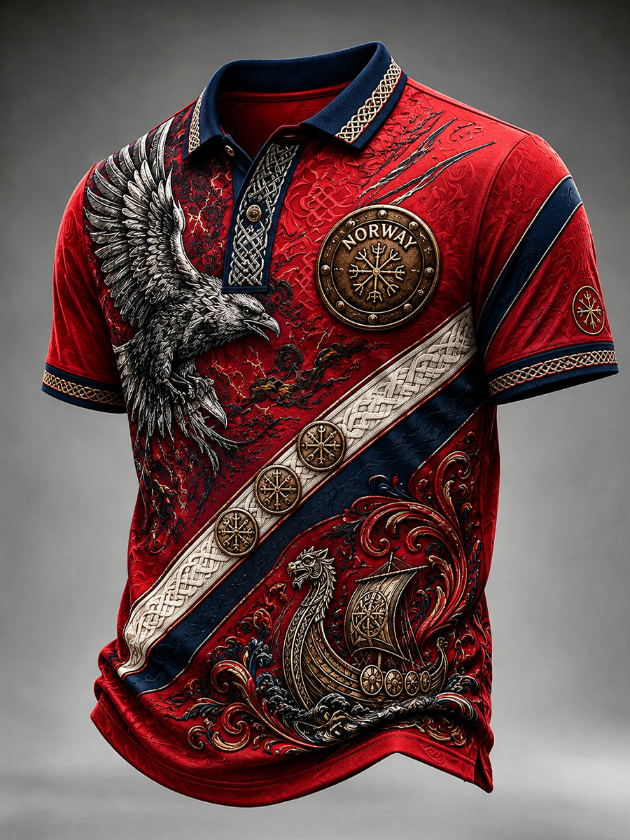 Norwegisch Viking Scandi navian Nordic Kunstdruck lässiges Polos hirt im Vintage-Stil