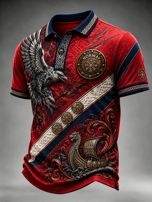 Norwegisch Viking Scandi navian Nordic Kunstdruck lässiges Polos hirt im Vintage-Stil