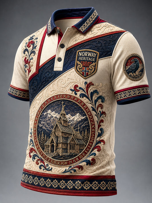 Vintage-Stil norwegischer Wikinger skandinavische nordische Kunstdruck lässiges Poloshirt
