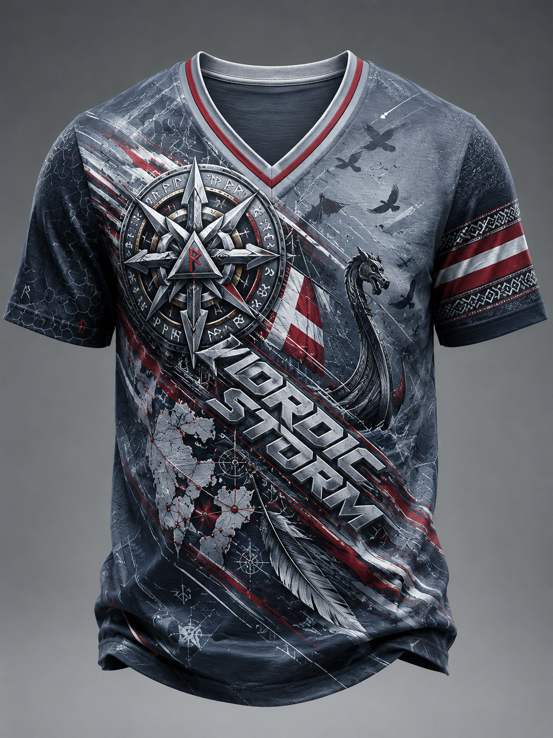 Herren-Vikingert-Shirt mit V-Ausschnitt, dänisches Design