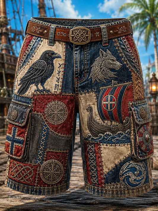 Norwegisch Viking Scandi navian Nordic Kunstdruck Freizeit shorts im Vintage-Stil