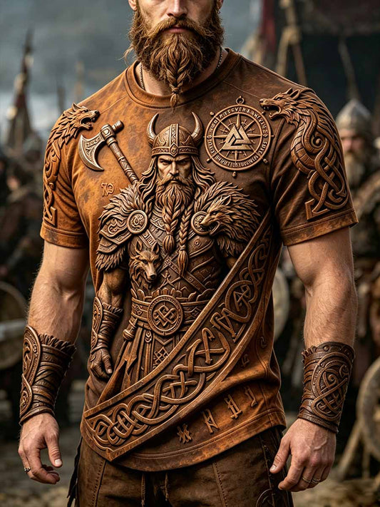 Herren-Retro-Vikingerkrieger-Print-Lässiges T-Shirt