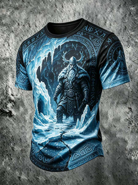 Herren-Retro-Vikingerkrieger-Print-Lässiges T-Shirt