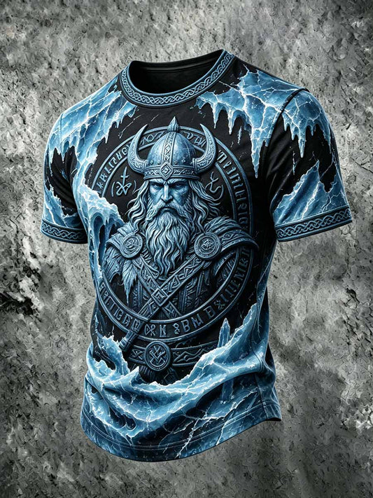 Herren-Retro-Vikingerkrieger-Print-Lässiges T-Shirt