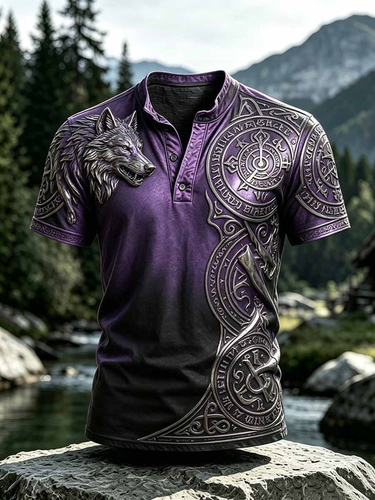 Herren-Vintage-T-Shirt im Wikinger-Stil mit keltischem Knoten und Wolfsmotiv, lässiger Schnitt