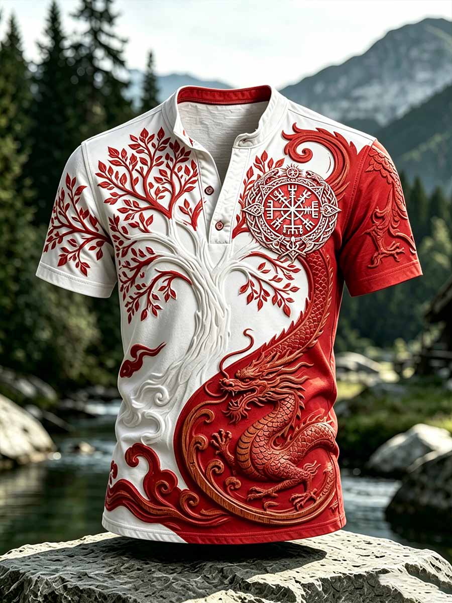 Herren-Vintage-Viking-T-Shirt mit Lebensbaum-Print, lässig