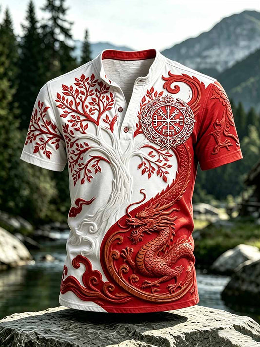 Herren-Vintage-Viking-T-Shirt mit Lebensbaum-Print, lässig