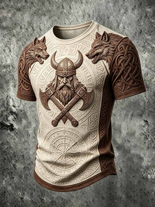 Herren-Retro-Vikingerkrieger-Print-Lässiges T-Shirt