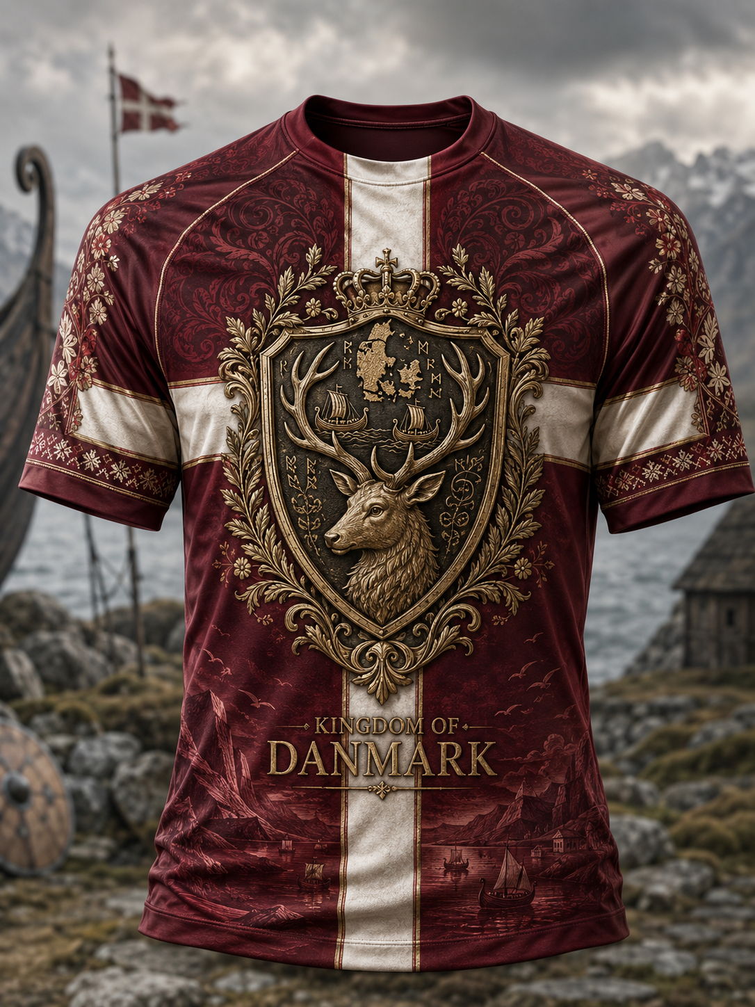 Herren-Dänische-Vikings-T-Shirt mit kurzen Ärmeln