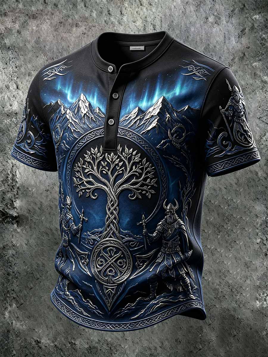 Herren-Retro-Vikingerkrieger-Print-Lässiges T-Shirt