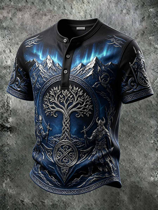 Herren-Retro-Vikingerkrieger-Print-Lässiges T-Shirt