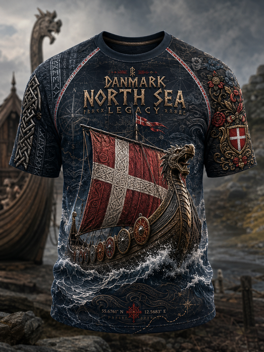 Herren-Dänische-Vikings-T-Shirt mit kurzen Ärmeln