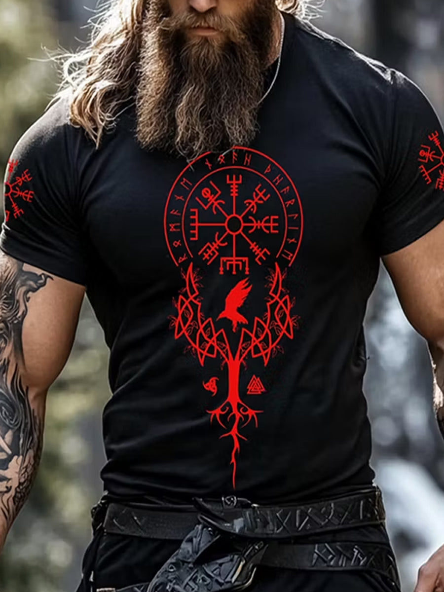 Lässiges T-Shirt mit Vintage Viking Norse Ethnischer Kunstdruck