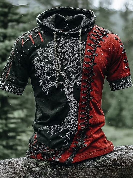 Vintage-Nordischer Folk-Art-Druck im Wikinger-Stil – Lässige Kapuzenjacke