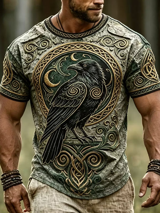 Lässiges T-Shirt mit vintage nordischer Ethno-Kunst‑Vikinger‑Print
